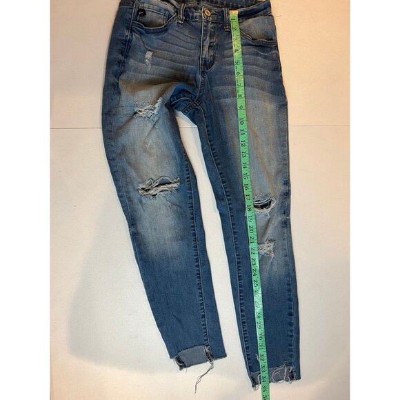 Kancan Los Angeles Skinny Jeans Raw Hem Distressed Mid Rise Blue Size 27 - Picture 6 of 10